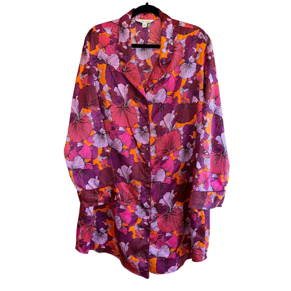 The Pioneer Woman Floral Button Front Sleep Shirt Tunic Pockets XXL